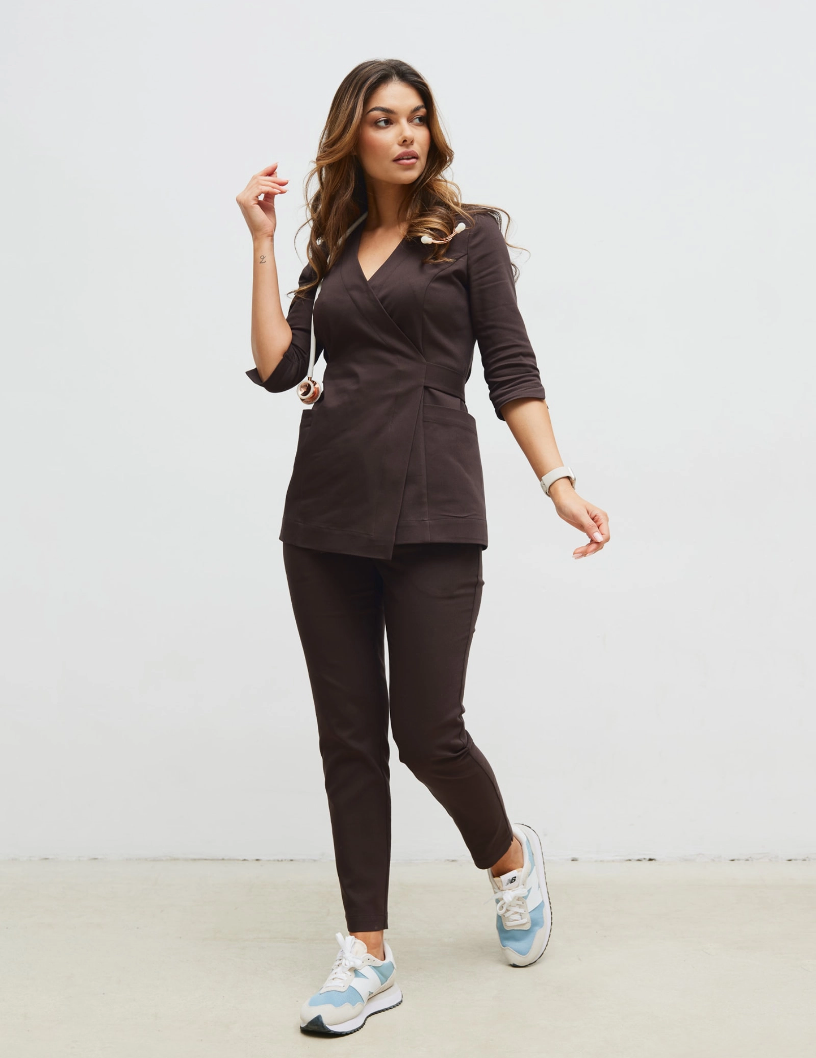 Dámské Lékařské Kalhoty Slim Fit- ESPRESSO