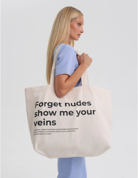 Oversize Taška Shopper "Forget nudes show me your veins"