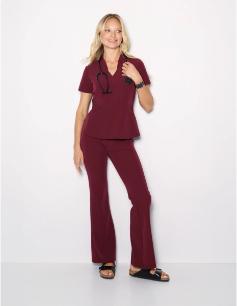 Dámské Lékařské Kalhoty Flare - BURGUNDY