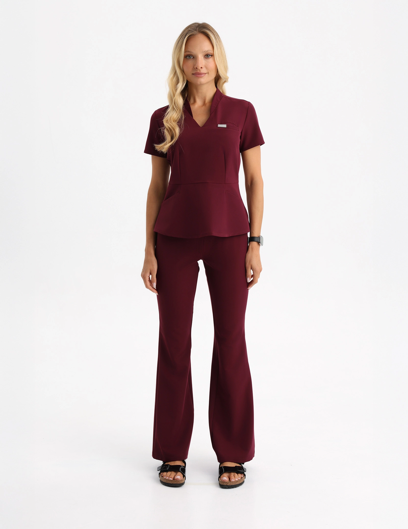 Dámské Lékařské Kalhoty Flare - BURGUNDY