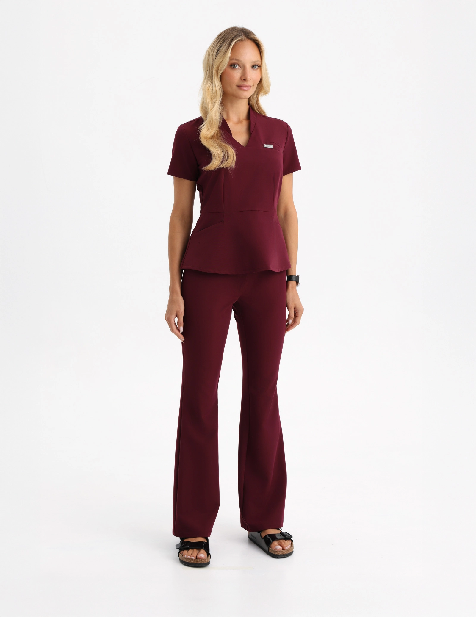 Dámské Lékařské Kalhoty Flare - BURGUNDY