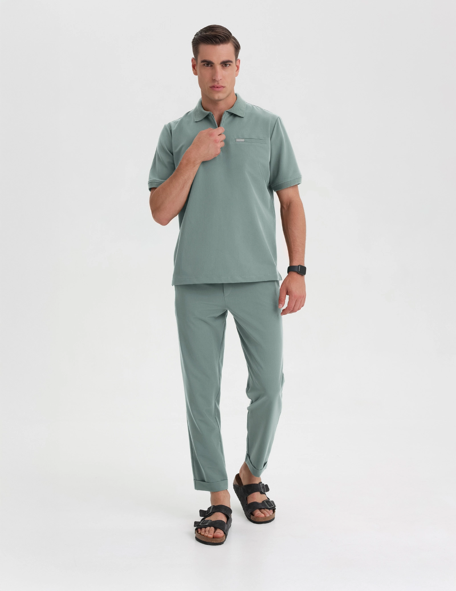 Pánská Lékařská Mikina Polo - DUSTY GREEN